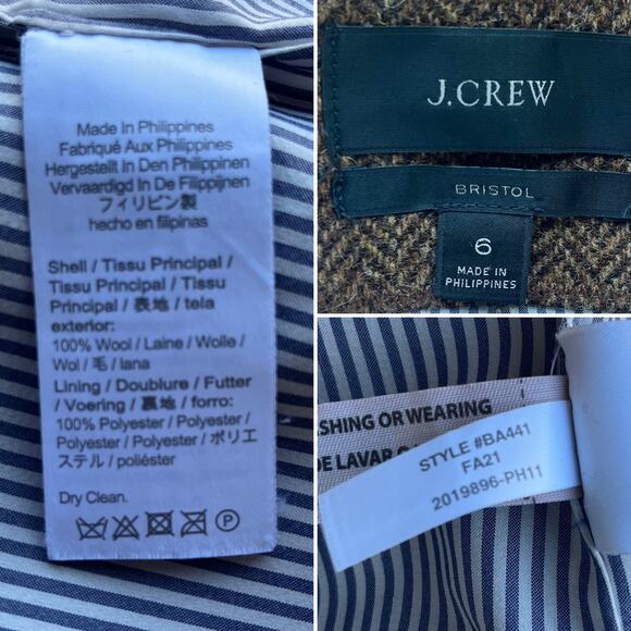 J.Crew Bristol Double Breasted Blazer Jacket Herringbone Wool Brown Size 6 - Picture 4 of 10